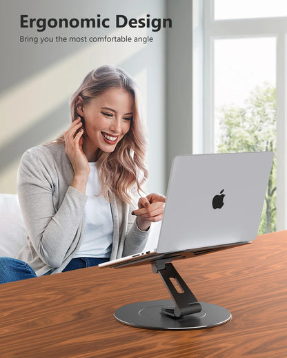 Adjustable Laptop Stand, Computer Stand with 360 Rotating Base, Ergonomic Laptop Riser Mount for Desk Foldable Protable Computer Desk Fits with MacBook Pro Air (10-16") - Black