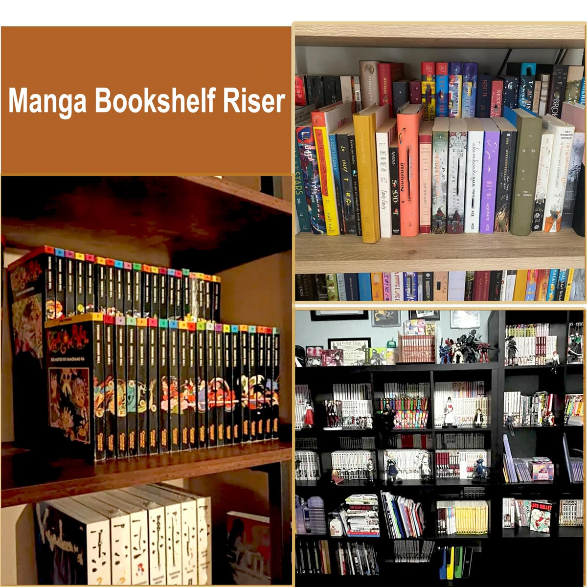 Bantlou 2 Pack Shelf Riser for Displaying Two Rows of Books on a Single Shelf, Wooden Adjustable Heigh Manga Display Stand, Space-Saving Display Stand for Books, Manga, DVDs, CDs