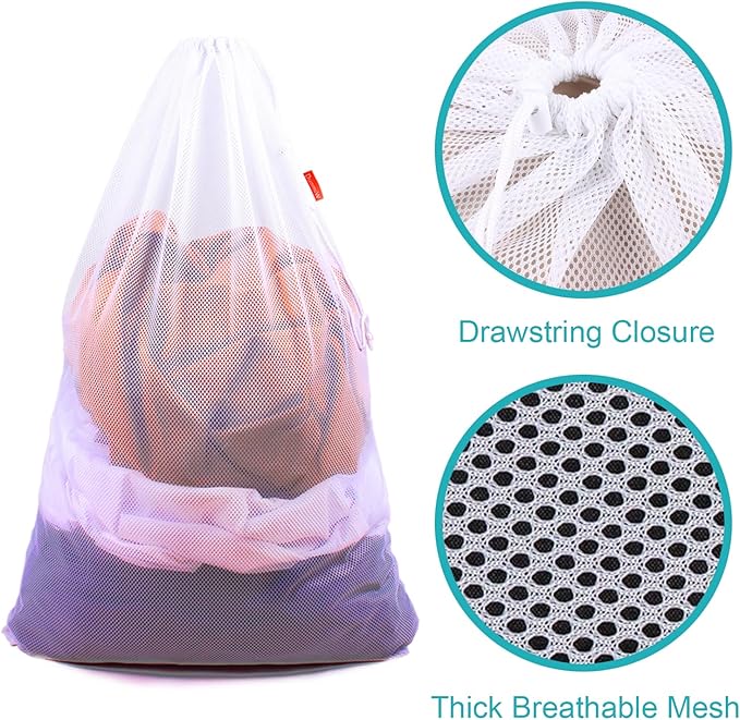 3 Pack Mesh Laundry Bags, 24 x 36 Inches Heavy Duty Drawstring Bag, Travel and