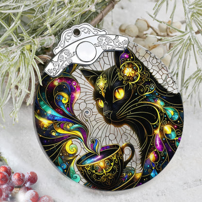 Stained Glass Cat Christmas Tree Ornaments - Black Cat Xmas Gift for Friend, Family or Coworker