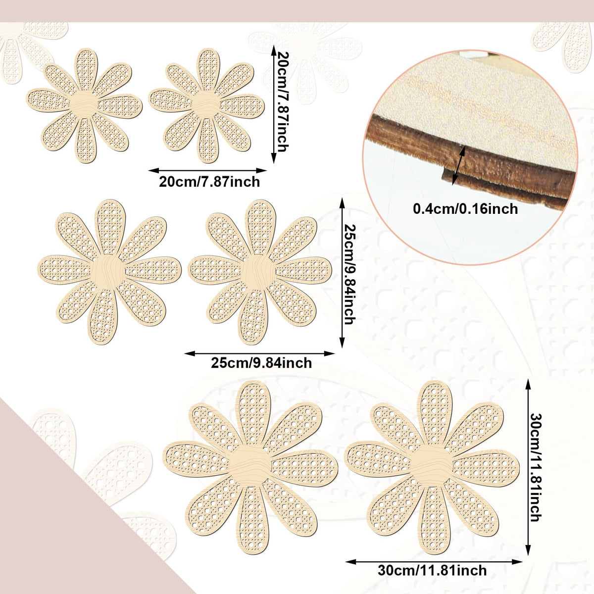 Thyle 6 Pcs Boho Daisy Wall Decor Natural Rattan Flower Wall Hanging Art Wooden Boho Art Nursery Decor Daisy Signs Flowers Farmhouse Hanging Decoration for Home Office Nursery