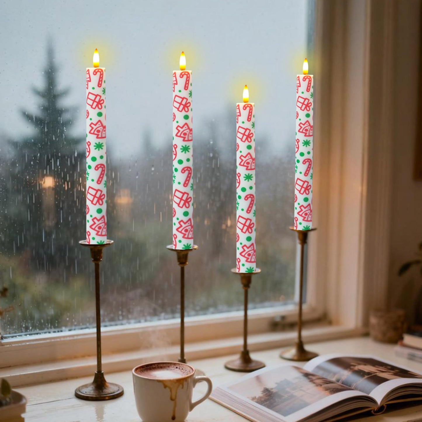 SEUCRWAX 10 Inch Flameless Taper Candles,LED Candlesticks Battery Operated with 10-Key Remote and Timer,4p Flame Lights for Wedding Decoration Party(Gift)