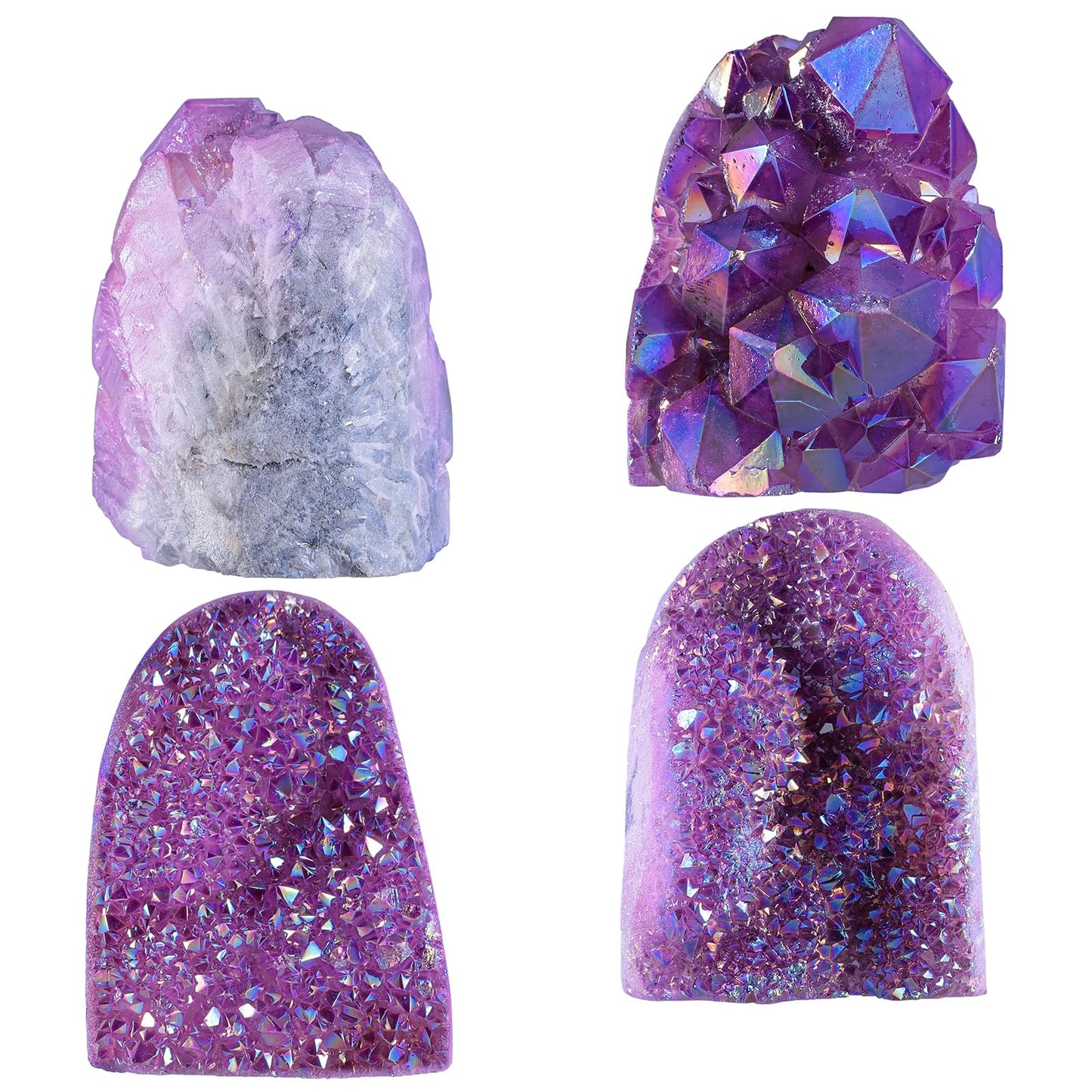 Nupuyai Rainbow Titanium Coated Crystal Geode Cluster Irregular Raw Rock Quartz Stone Mineral Specimen for Home Office Decor Feng Shui, Purple