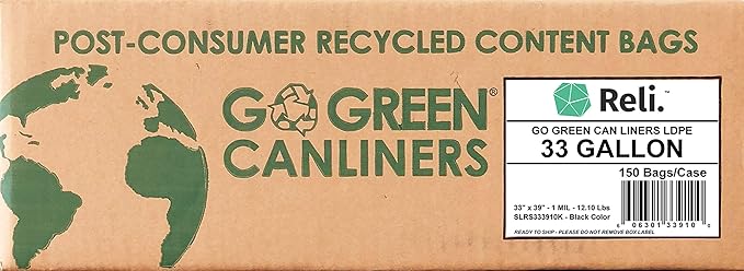 Reli. EcoStrong 33 Gallon Trash Bags | 150 Count Bulk | Black | Eco-Friendly |