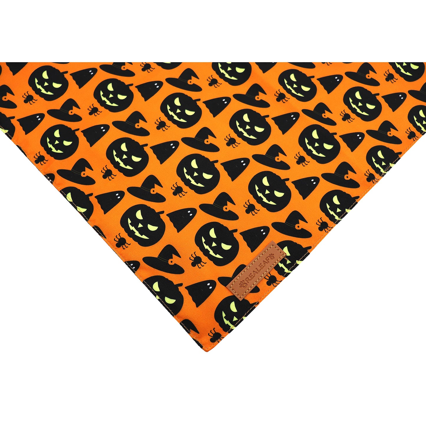 Realeaf Halloween Dog Bandanas 2 Pack, Pumpkin and Spider Web Bibs, Triangle Reversible Fall Pet Scarf, Premium Durable Fabric, Adjustable Fit (Small)
