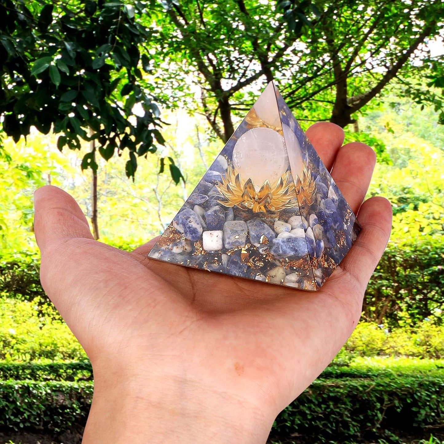 Flower of Life Crystal Pyramid, Orgonite Rose Quartz&Sodalite Healing Crystal Pyramids for Reduce Stress Chakra Reiki Healing Meditation Attracts Lucky and Success