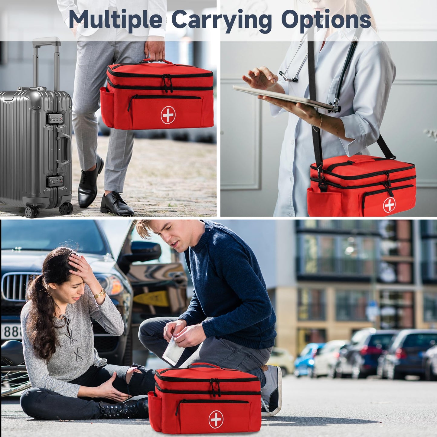 TGCUR Medicine Organizer and Storage Bag Empty, Family First Aid Box, Pill Bottle Organizer Bag for Emergency Medication, Supplements or Medical Kits, Zippered Medicine Bag for Home and Travel (Red)