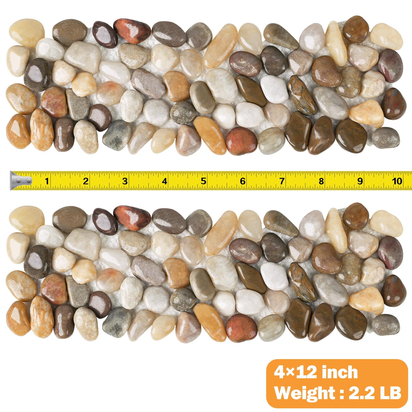 River Rock Stepping Stones Outdoor for Garden Walkway, 6 Pcs 12" L x 4" W Rectangle Shape Paver Step Stones Polished Pebble River Stone Mat for Yard Lawn Patio Pathway Walk Way - Multi-Color
