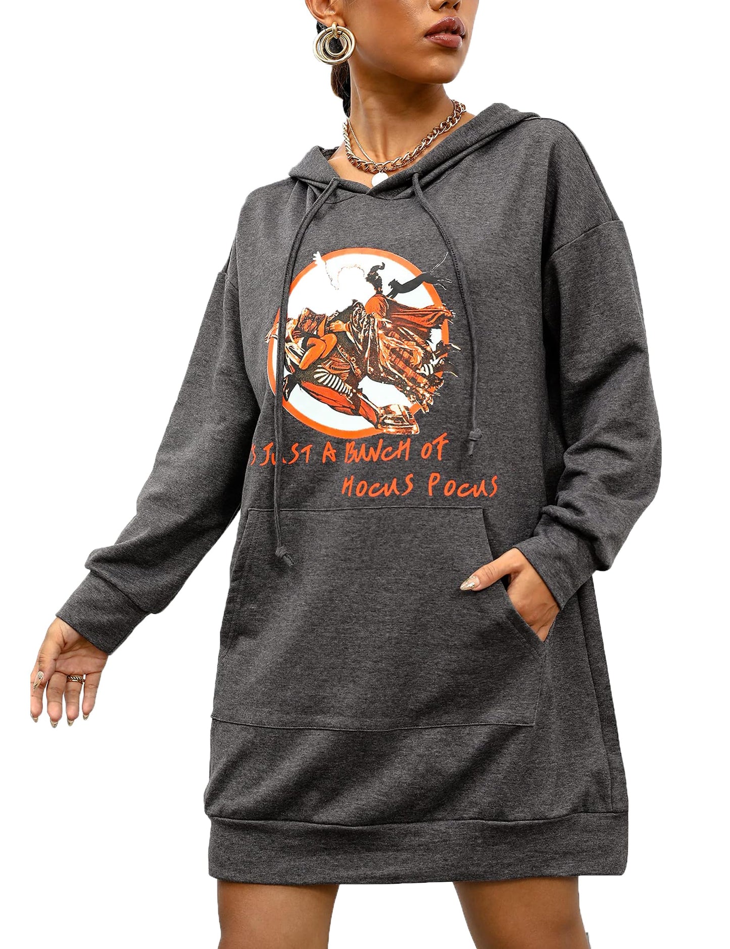 Quenteen Women Hoodies Dress Hooded Sweatshirts Dress Casual Long Sleeve Tunic Oversized Sweatshirts with Pocket