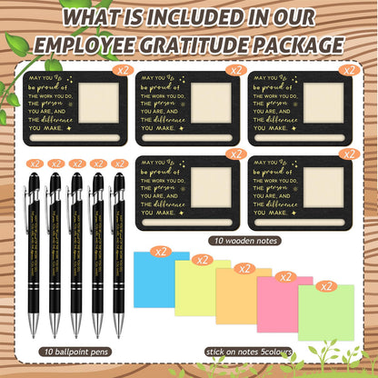 Kosiz 10 Set Employee Appreciation Gifts Bulk May You Be Proud Wooden Sticky Note Holder with Notes and Ballpoint Pens Appreciation Thank You Gift for Team Employee Office Supplies