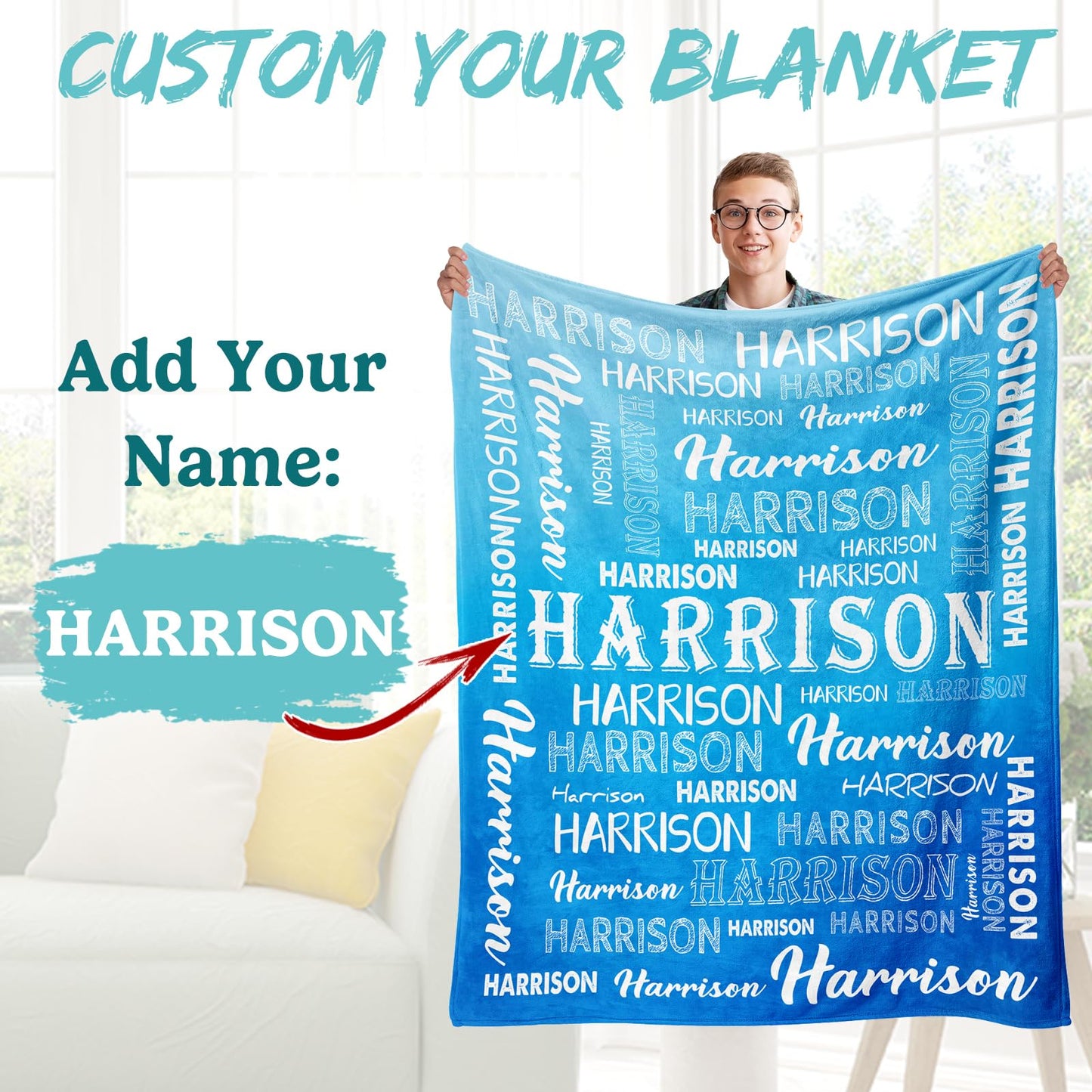 Custom Name Blanket, Personalized Throw Blanket with Names for Teen Girls Boys Kids, Customized Name Throw Blanket Customizable Gift for Kids Baby Adult Women Men Christmas Birthday - Printed in USA