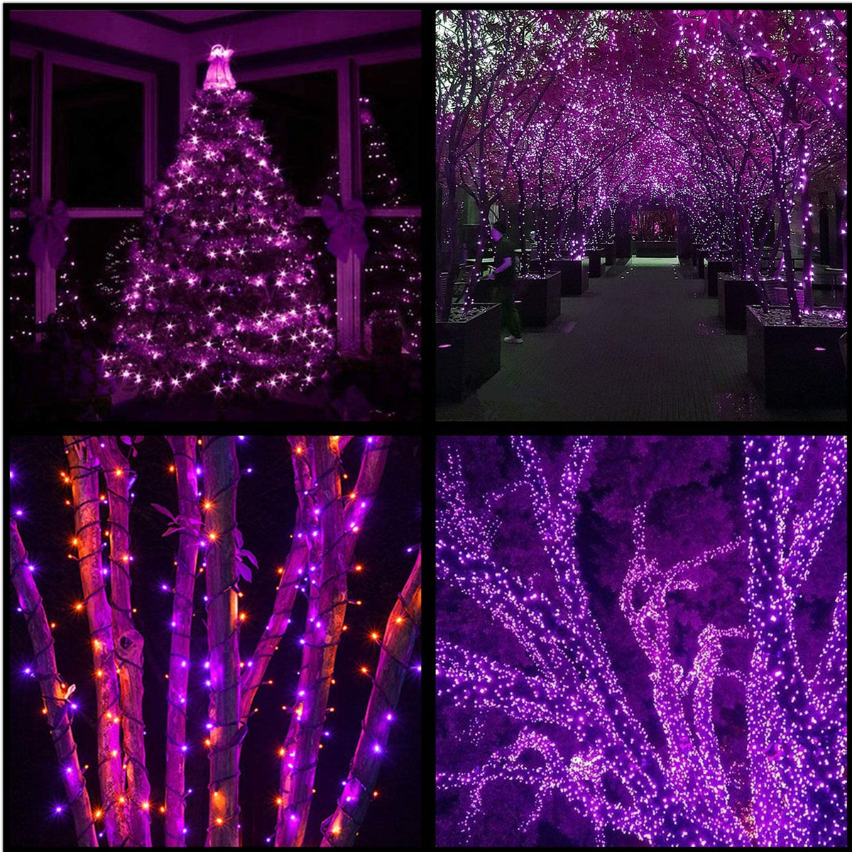 YULETIME 200 Purple LED Christmas Lights, 66 ft Green Wire UL String Light