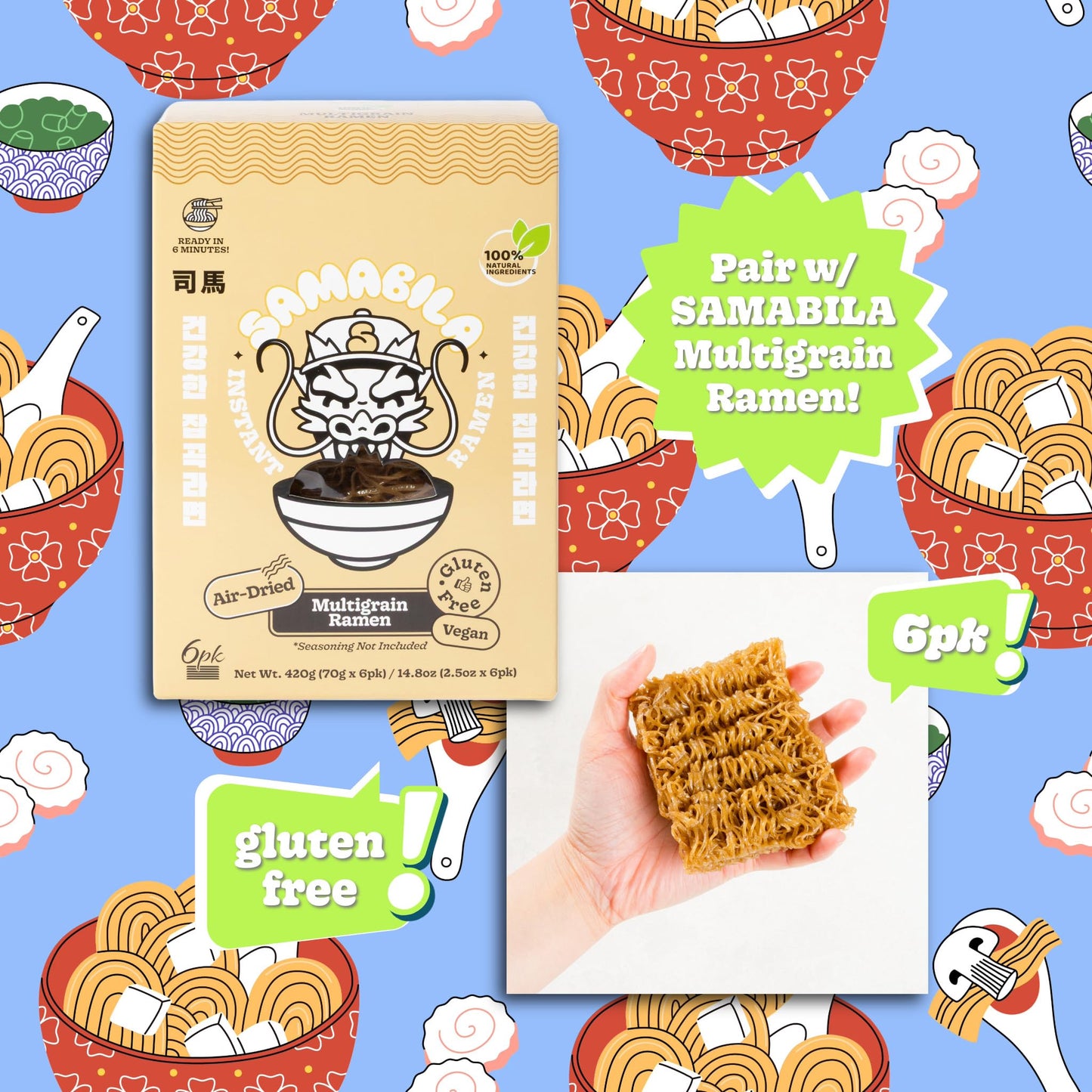 SAMABILA Chicken Instant Ramen Seasoning Powder - Gluten Free - Vegan - Mild - Premium Instant Noodle Soup Powder - 5 oz