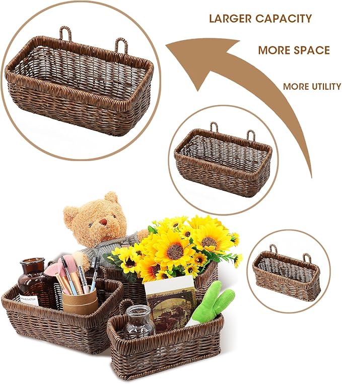 AceList Wall Hanging Basket, Boho Style Hand-Woven Hanging Storage Baskets