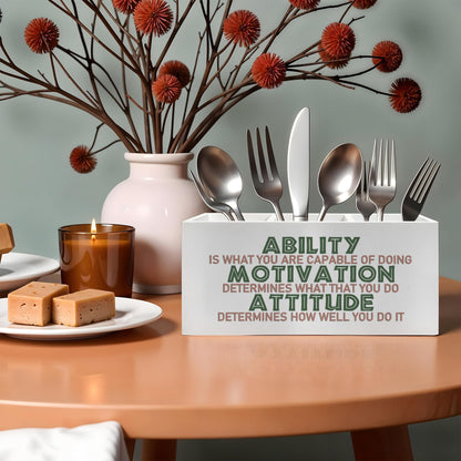 FITIE Motivational Office Pencil Pen Holder for Desk, Ability Motivation Attitude Wooden Pencil Holder Organizer for Home Office Desk Accessories, Encouragement Gifts for Women
