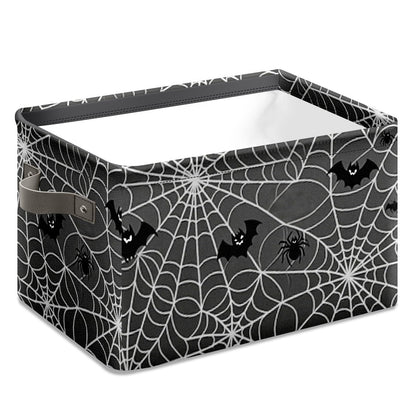 AHENGPAIG Halloween Baskets,Spider Web Bat Storage Bins with Handles for Men, Foldable Organizer Storage Boxes 14 x 10 x 8