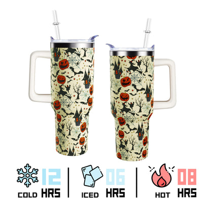 mvhsuoem 40 oz Pumpkin Tumbler with Handle Lid and Straw - Double Stainless Steel Insulated Halloween Cup - Gifts for Women