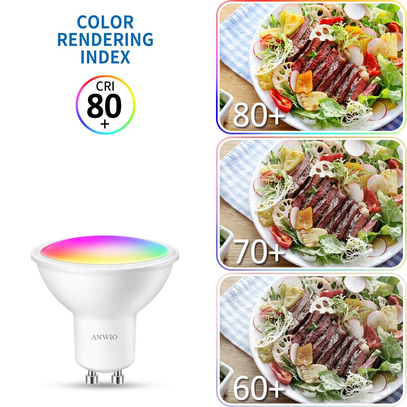 GU10 Reflector Smart LED Bulb, ANWIO 6W = 35 Watt, 400Lm, Compatible with Alexa, Echo, Google Assistant, Dimmed TUYA/Smart Life APP, 4 Pack