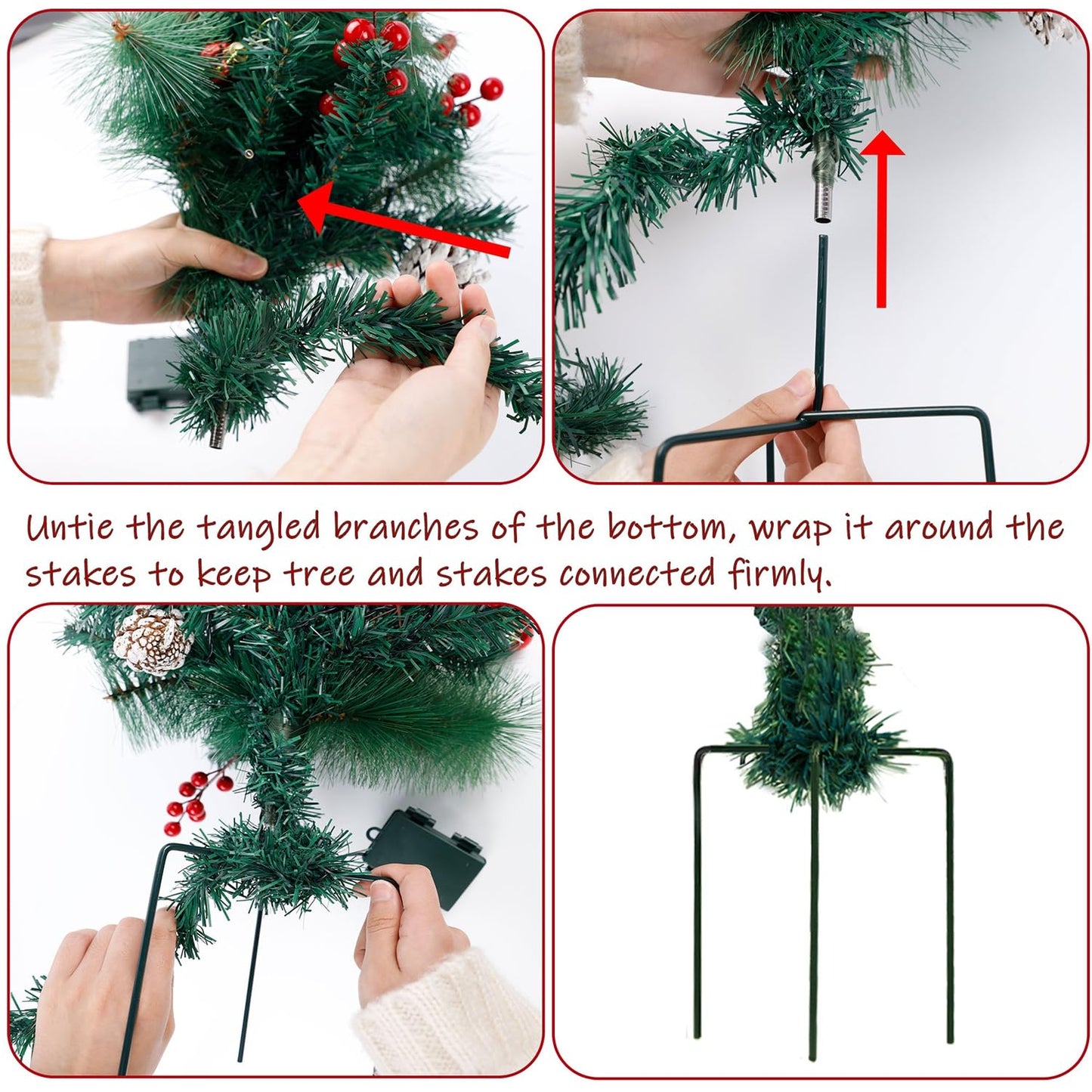 Juegoal 2 Pack 30 Inch Pre-Lit Pathway Christmas Trees, Artificial Christmas Urn Filler with 60 LED Lights, Red Berries, Pine Cones & Balls Ornaments, Battery Operated Holiday Decor for Driveway, Yard