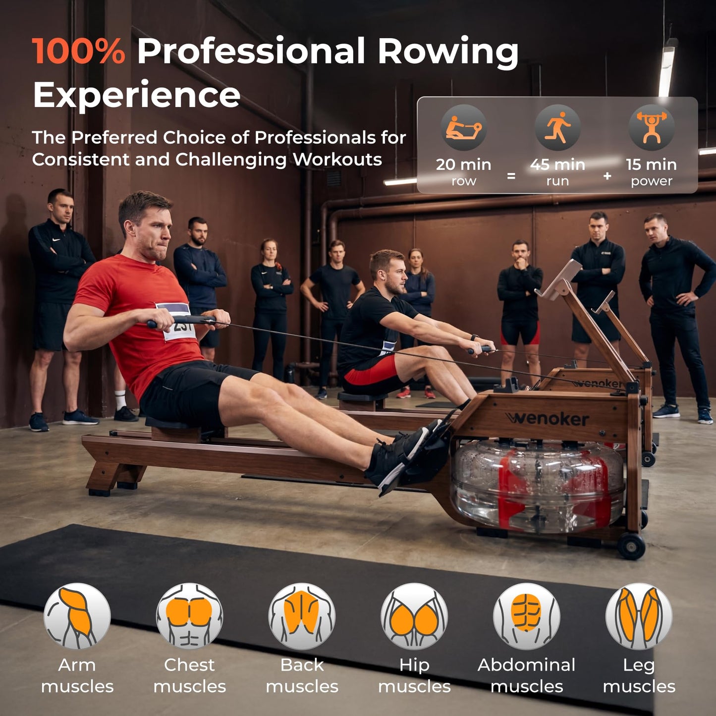 Water Rowing Machines for Home Use, WENOKER Rower Machine with Smart Electronic Knob,Wooden Row Machine with Comfortable Seat& LCD Monitor, Bluetooth App Compatible for Home Gym Exercise 400 LBS