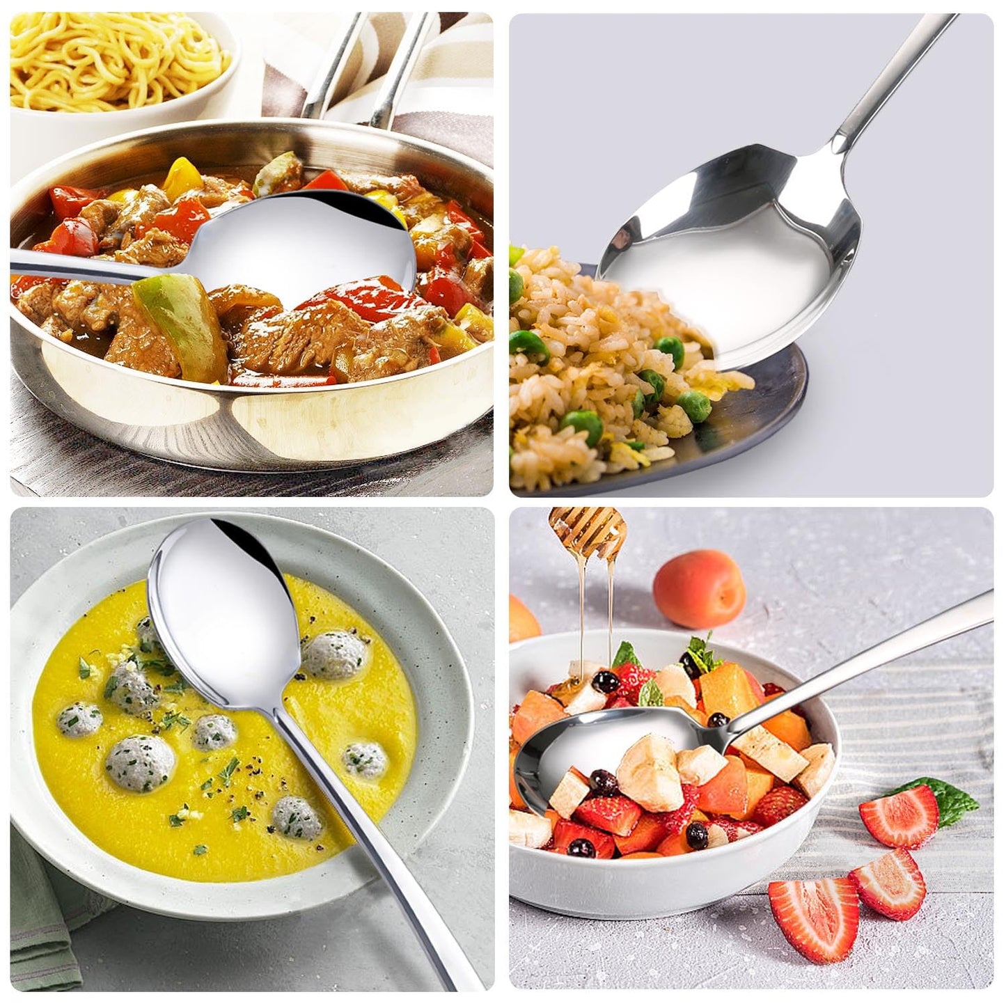 Large Serving Spoons Set Stainless Steel 12 Inch Slotted Spoon and Serving Spoon Serving Utensils for Buffet Catering Dishwasher Safe(1 Spoons, 1 Slotted,Silver)