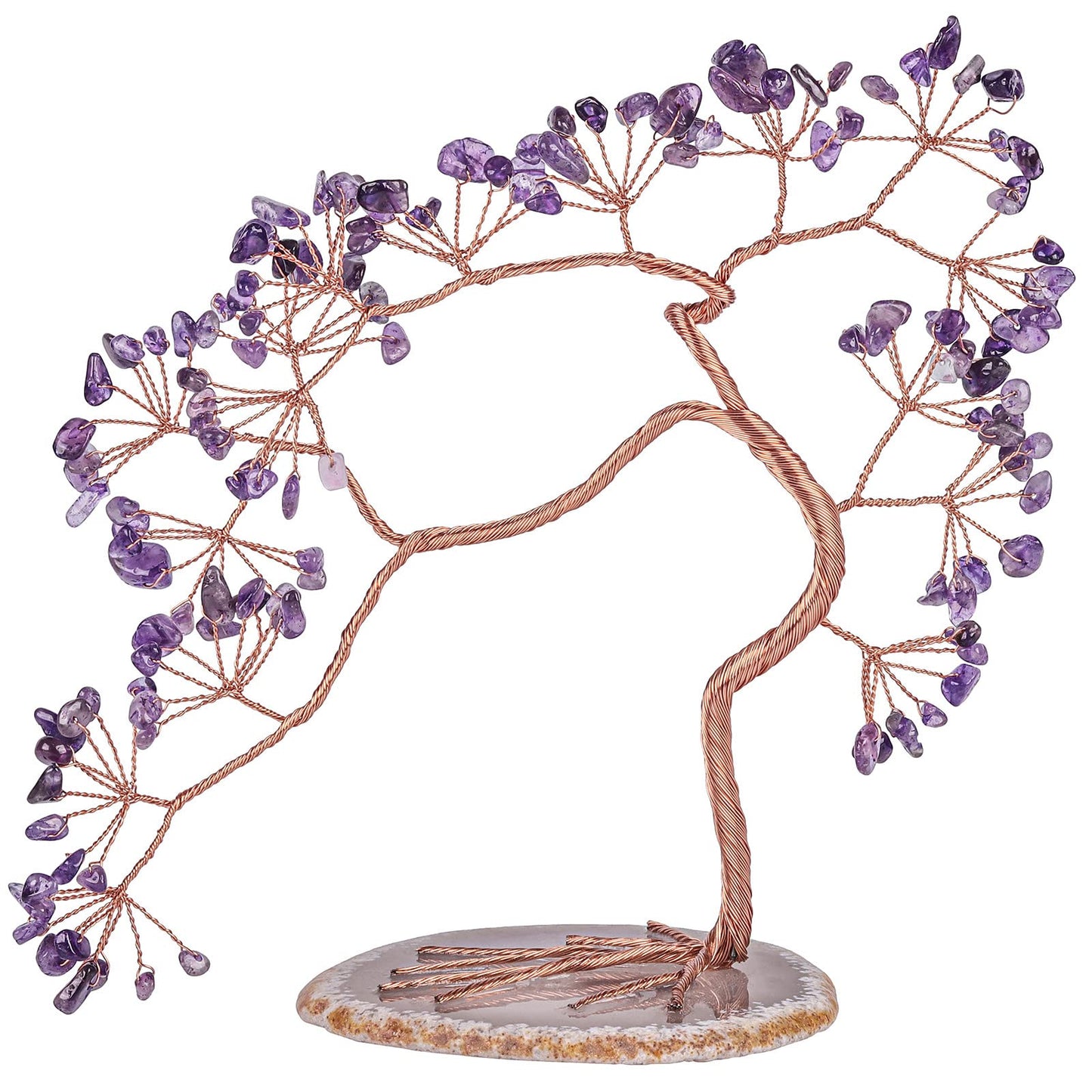 TUMBEELLUWA Crystal Money Bonsai Tree with Agate Slice Base for Wealth, Energy Tumbled Stones Fengshui Tree for Home Office Table Decoration, Amethyst