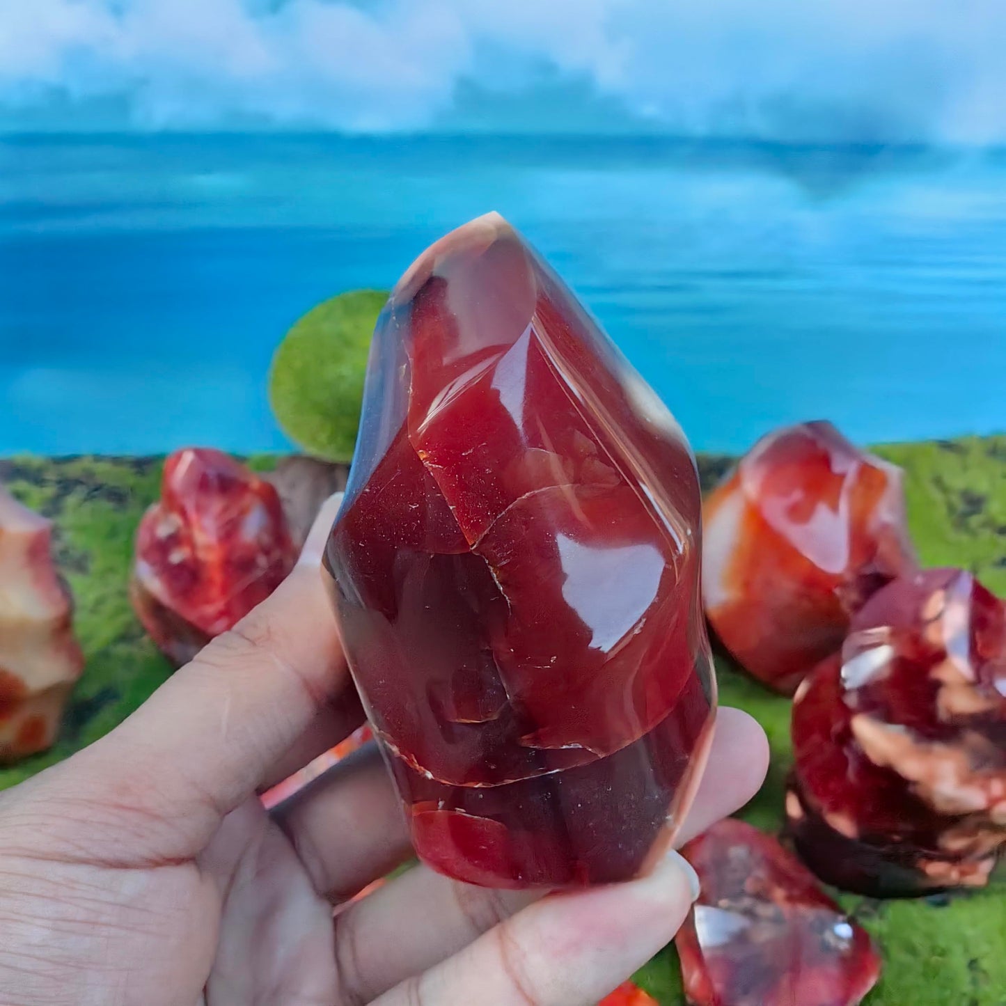 Natural Carnelian Flame Carving Crystal Red Agate Tower Point Reiki Mineral Office Home Decor Gift Healing (400g-500g)