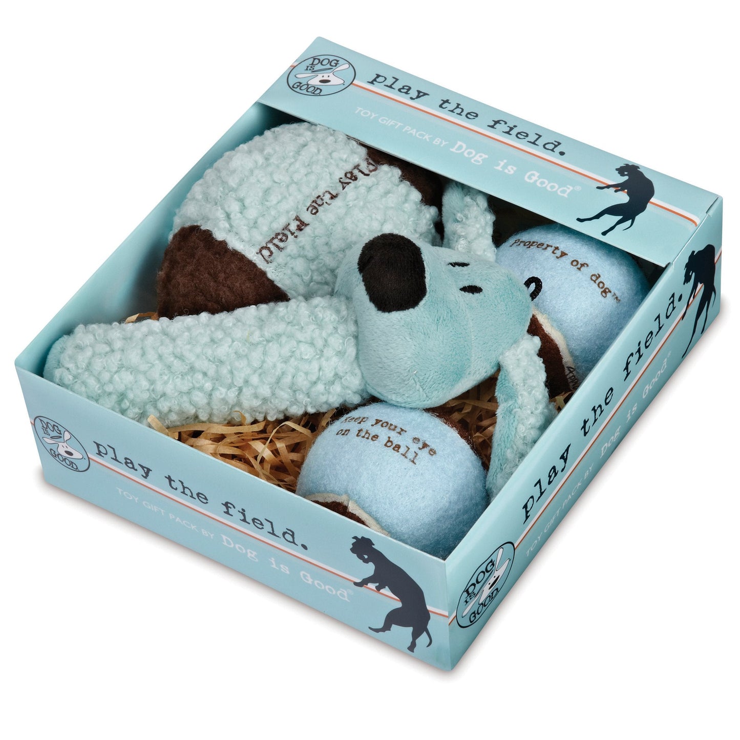 Dog is Good 4-Piece Dog Toy Gift Box – Play The Field Plush Toys Great for Games of Fetch to Exercise Your Dog