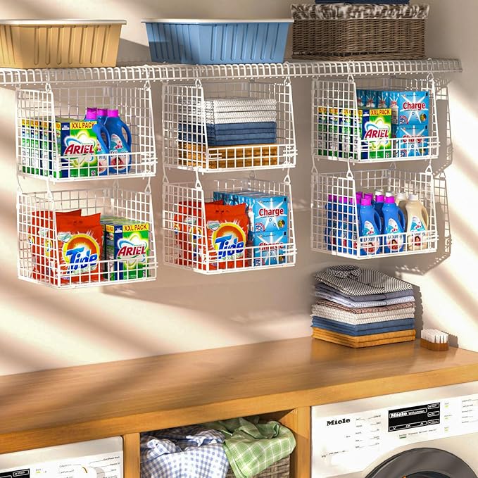 3 Pack Laundry Room Organization and Storage, Hanging Wire Basket