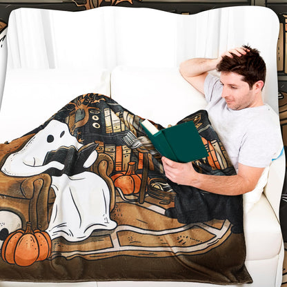 SmoothNovelty Book Lovers Gifts Throw Blanket 60 x 50 Inch Reader Blankets Book Club Horror Gifts Basket Stuffers for Women Bookworm Bookish Librarian Reading Basket(Ghost)