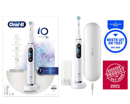 Oral-B iO Series 9 Electric Toothbrush, 7 Cleaning Modes for Dental Care, Magnetic Technology, 3D Tooth Surface Analysis, Colour Display, Charging Travel Case, Gift for Man/Woman, White Alabaster