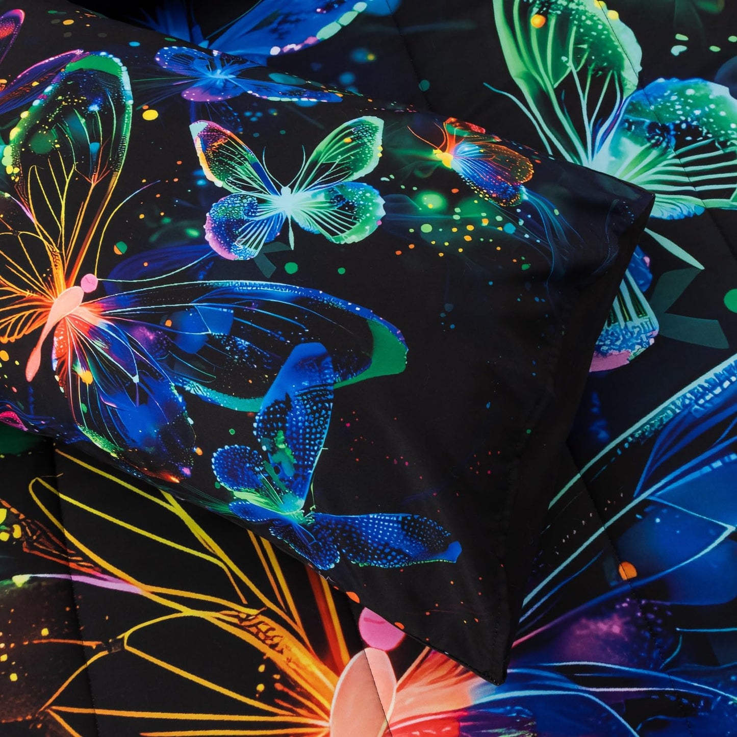 A Nice Night Galaxy Bedding Sets,3D Butterfly Flying in Space Printed,Like Glitter Butterflies 6pcs Bed in a Bag Twin Comforter Set, for Girls Boys Kids Teens