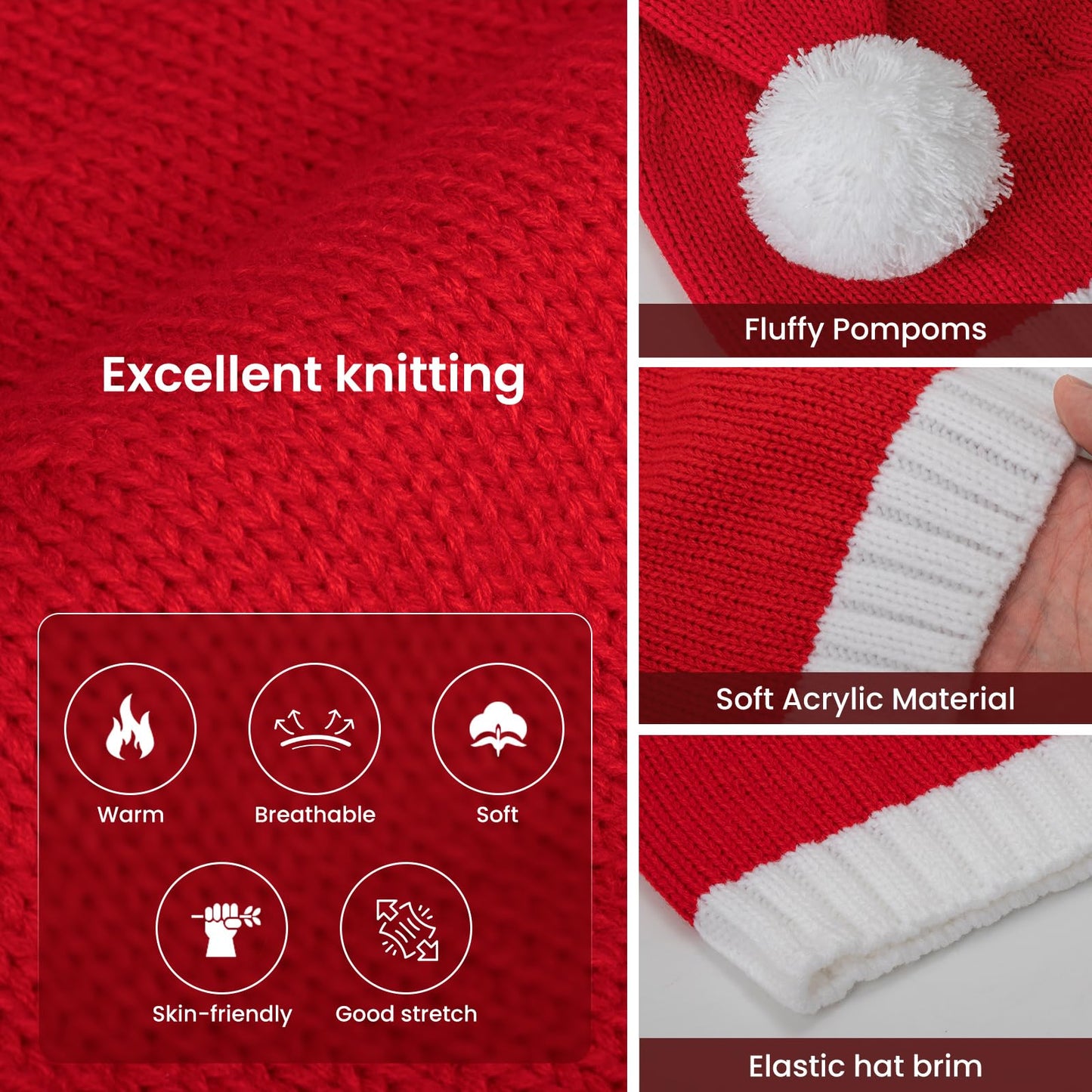 OCTEEN Santa Hat Christmas Hats Xmas Party Red Knitted Beanie For Adult Women Men