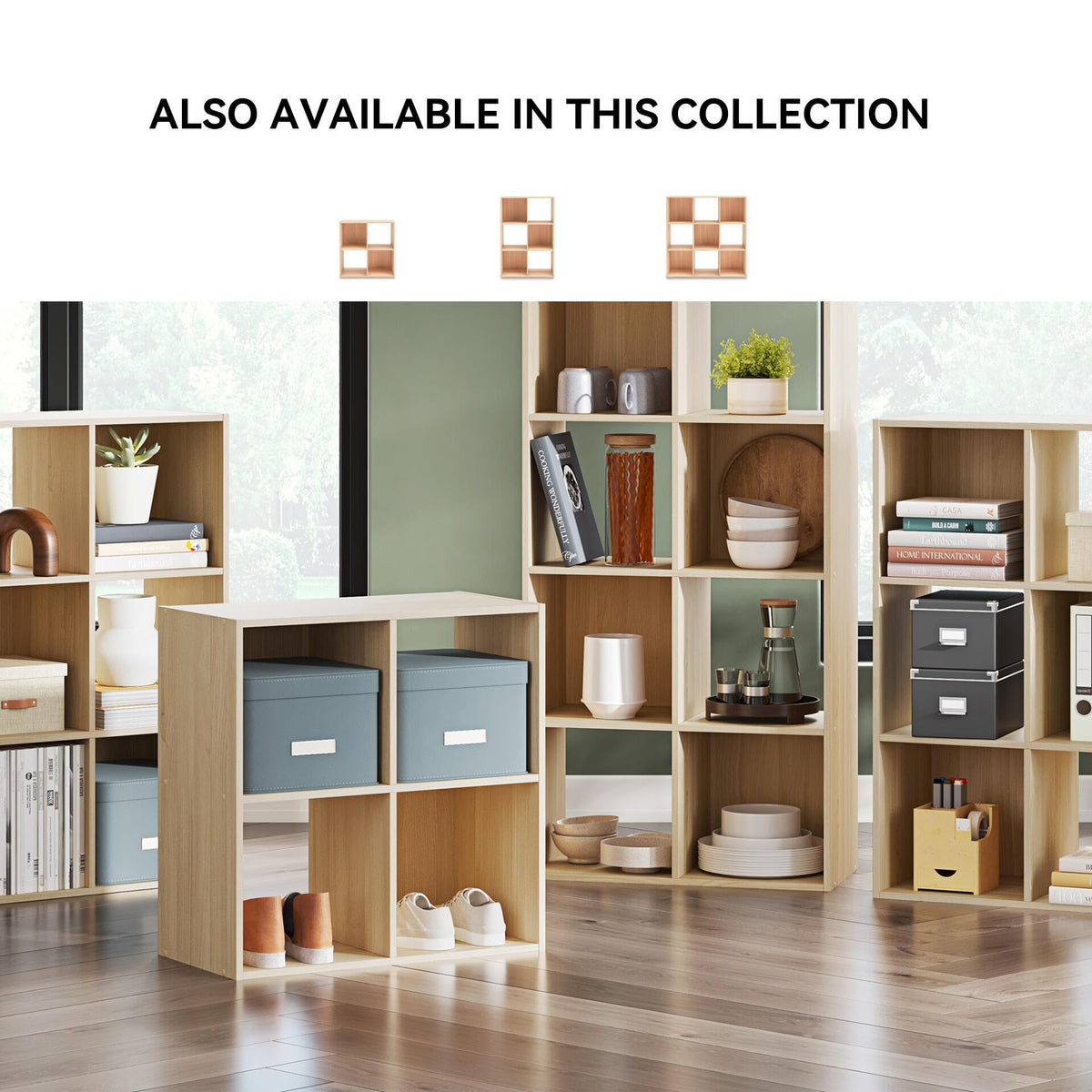 Signature Design by Ashley Piperton 8 Cube Storage Organizer, Natural Finish Over Replicated Ash Wood Grain, Vertical Floor Mount Cubbies for Living Room or Home Office, Light Brown