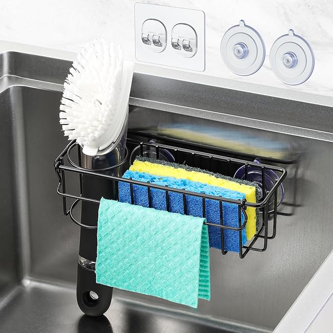 3-In-1 Sponge Holder for Kitchen Sink, 2 Type Suspension Options, Hanging Sink