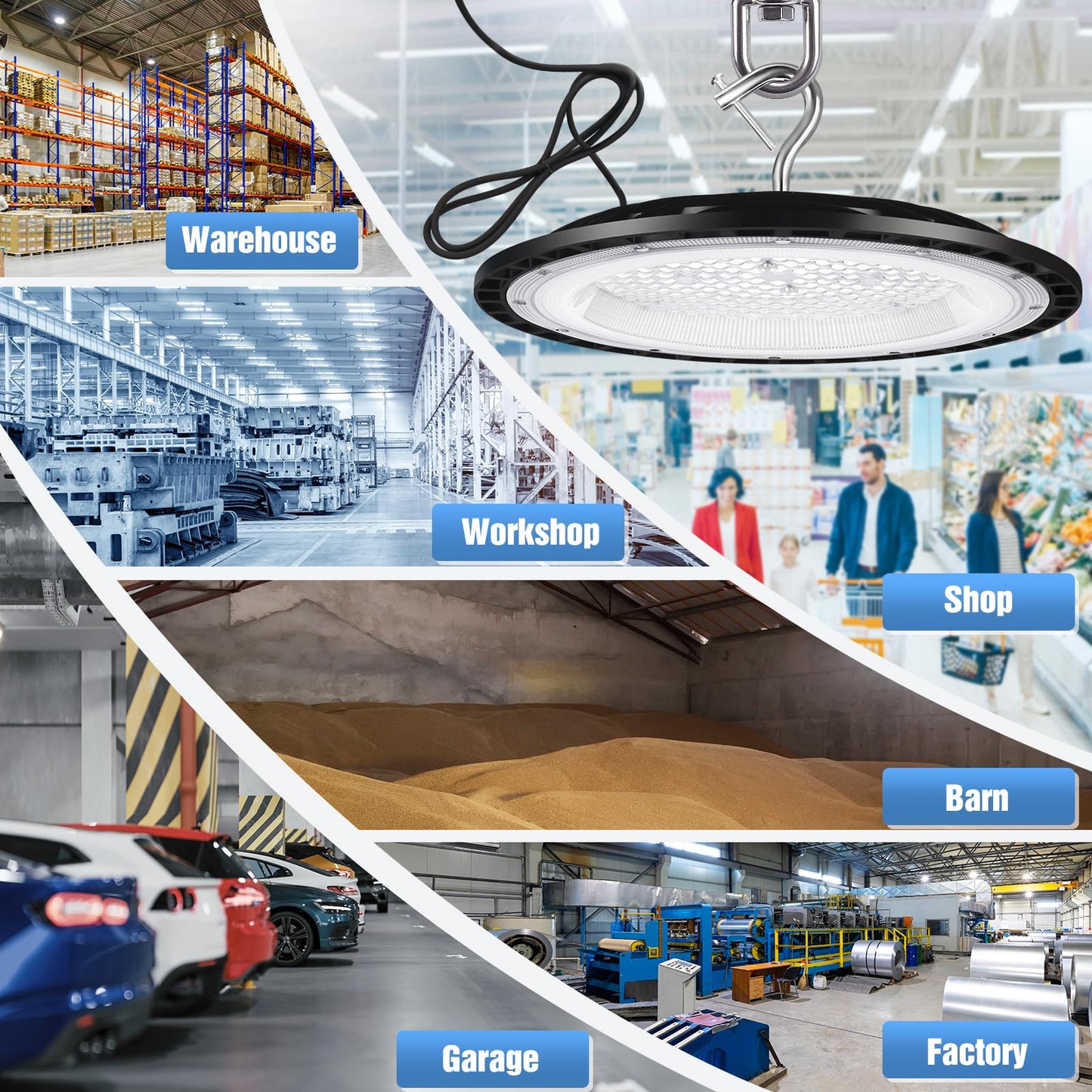 YANYCN 4 Pack 240W UFO Led High Bay Light Fixture,120VAC,40000LM,5000K Daylight Commercial Shop Bay Lighting,[1050W MH/HPS Equiv.] US Plug Area Lighting for Warehouse/Barn/Gym/Factory/Workshop
