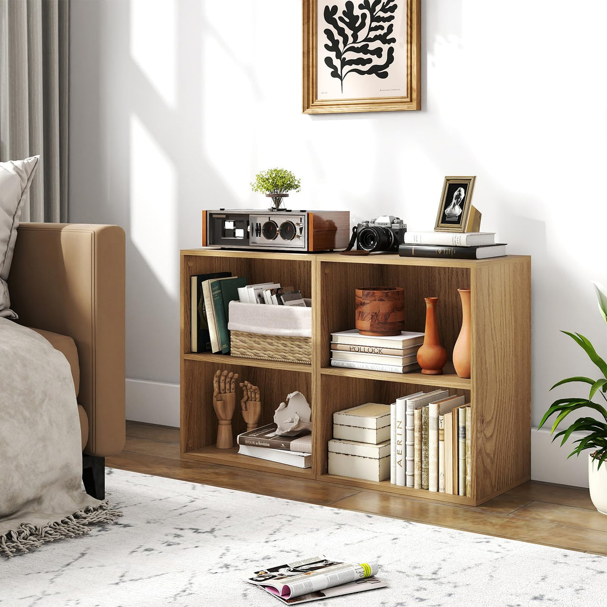 Giantex 2-Cube Bookshelf, 2-Layer Storage Shelf Bookcase w/Large-Capacity Open Storage Space for Living Room Bedroom Study Office, Multi-Functional Furniture Display Cabinet, Natural