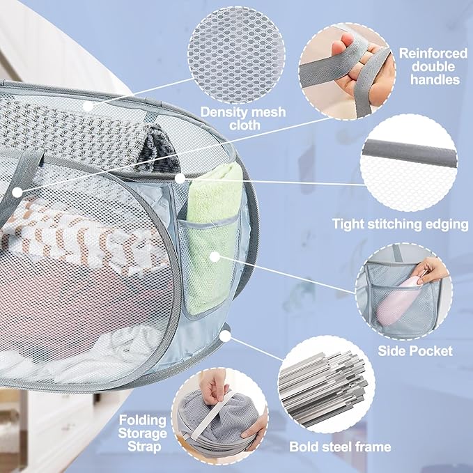 4PCS Mesh Laundry Hamper, Collapsible Laundry Baskets, 75L Large Foldable Dirty