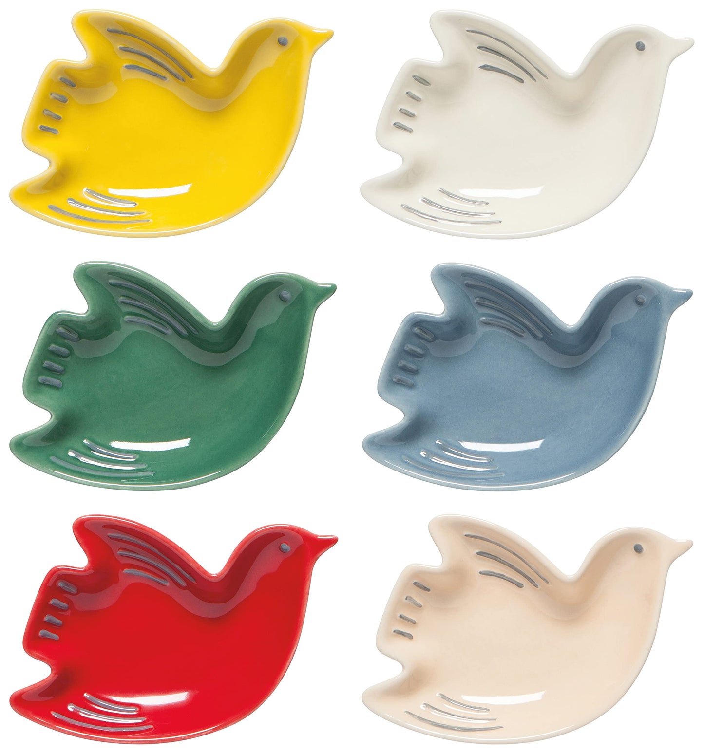 Now Designs Bird Shaped Ceramic Pinch Bowl Set, Soy Sauce Dish, Set of 6