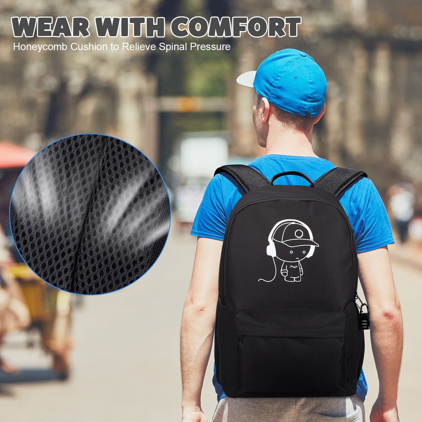 SAMIT Luminous School Bag Anime Backpack Boys Rucksack Cool Bookbag Laptop Backpack Lightweight Casual Daypacks with USB Charging Port and Pencil Case for Unisex Kids