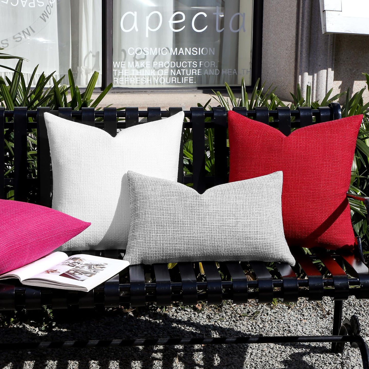 Artscope Outdoor Waterproof Throw Pillow Covers 12x20 Inch Decorative Linen Outdoor Pillows Cushion Case for Patio Couch Sofa - Hot Pink