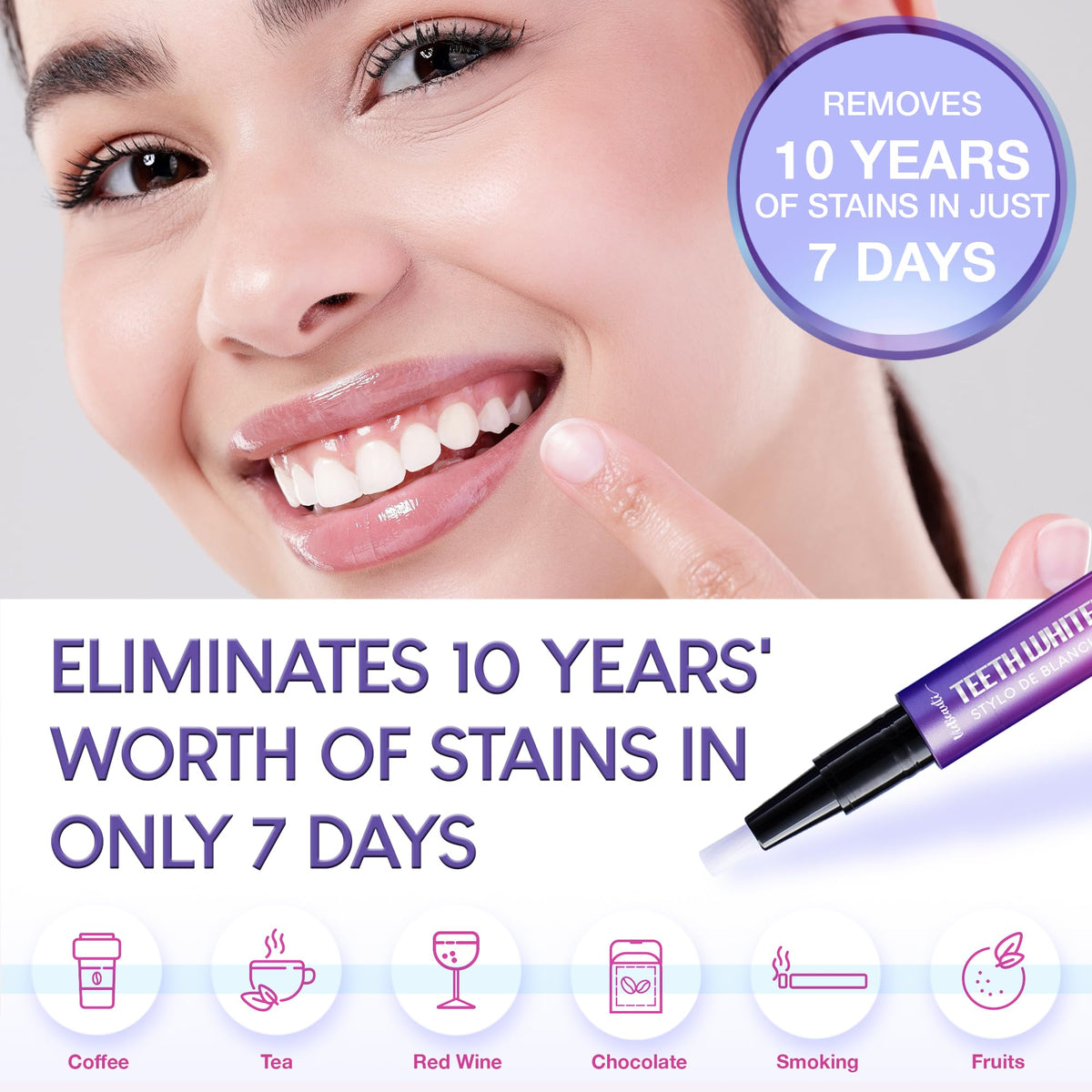 VieBeaut Teeth Whitening Kit – 32X LED Light + Gel Pen for Sensitive Teeth, Removes Stains from Food, Coffee, Wine & Smoking