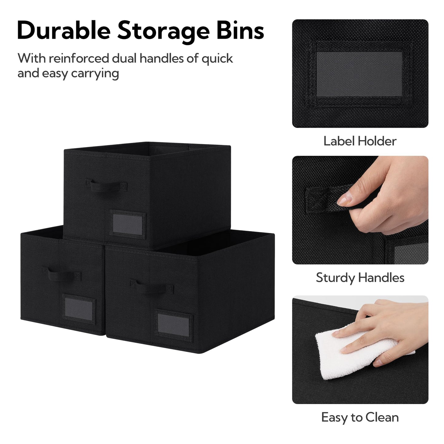 GRANNY SAYS Storage Baskets for Closet Shelves, Fabric Storage Bins for Clothes, Closet Organization Bins, Collapsible Storage Bins with Handles, Black, Large, 3-Pack