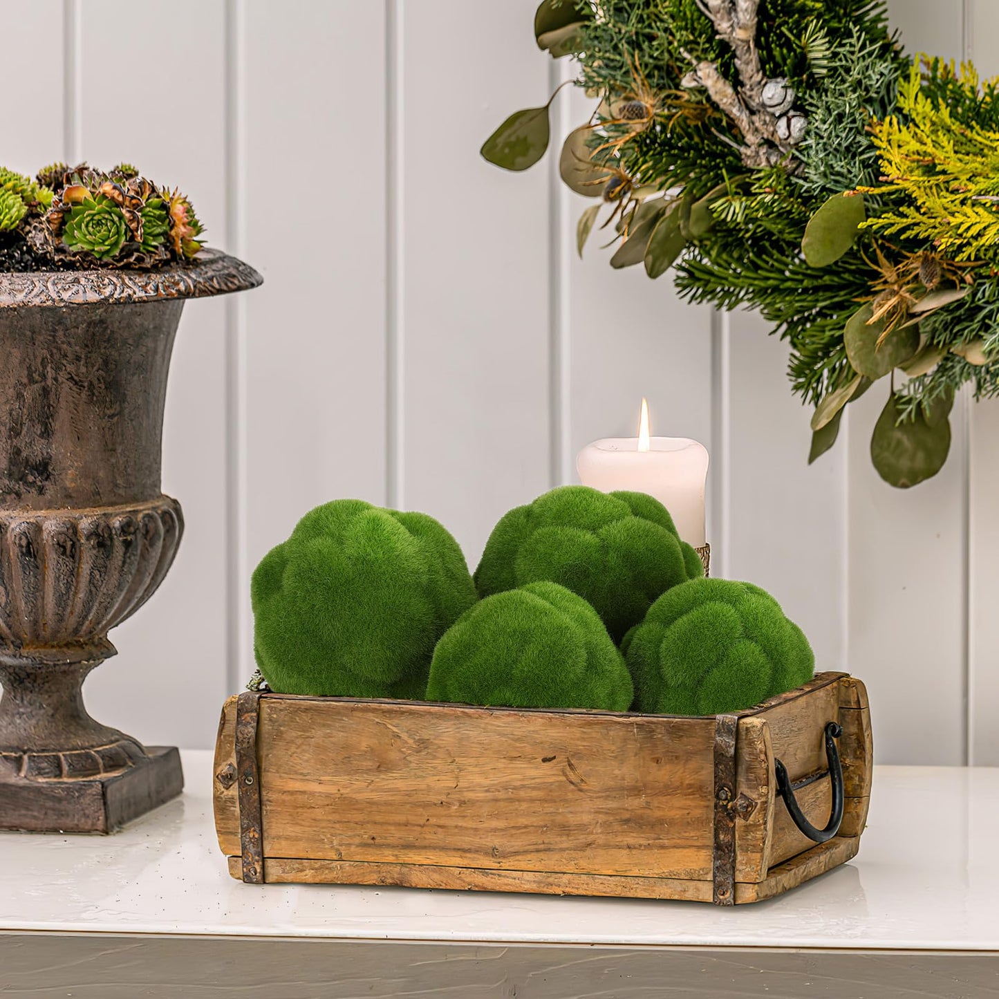 STOBAZA Moss Balls 2 PCS Green Moss Balls Decorative for Bowl Filler, Artificial Greenery Faux Mossy Globes for Forest Core Home Centerpiece Vase Party Wedding Decors - 4" W and 4.7" W