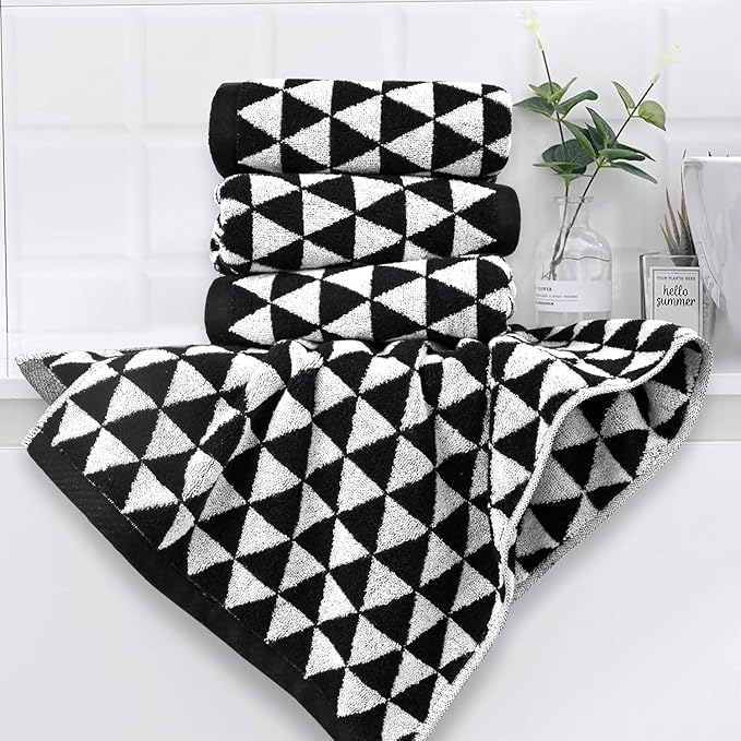 Black and White Hand Towels, 4 Pack Cotton Soft Face Towel 13x29 Inches