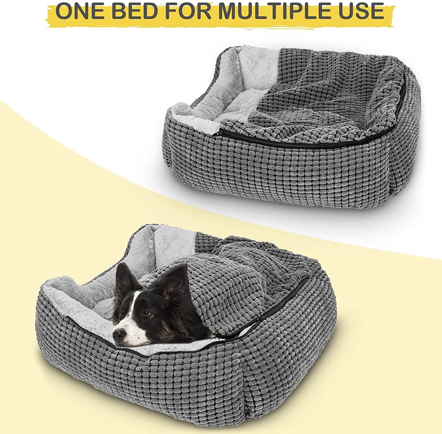 JOEJOY Rectangle Dog Bed Warm Hooded Puppy Bed for Large Medium Small Dogs, Luxury Super Soft Pet Cave Bed Medium Washable, Fits Up To 20/30/40/60lbs Pets