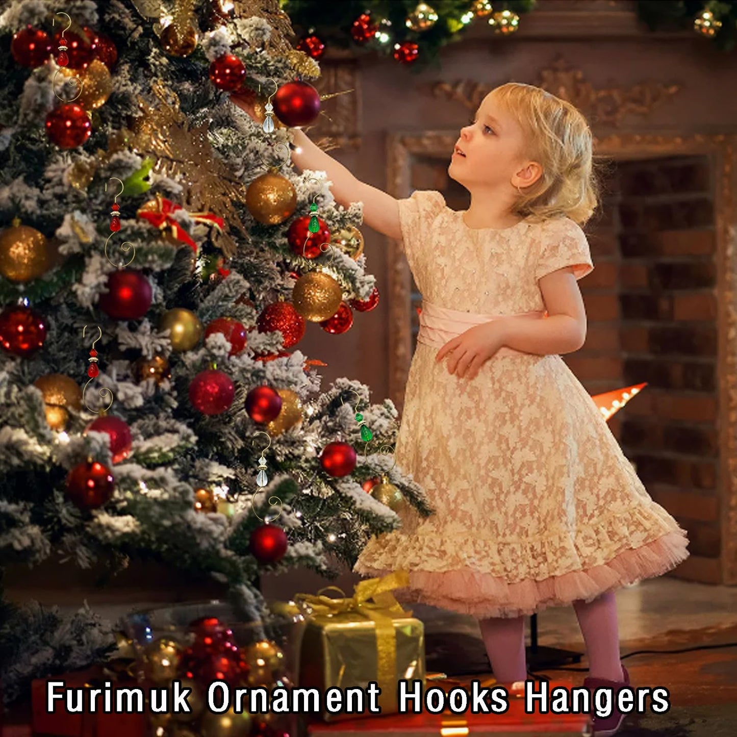 Furimuk 30 Pcs Ornament Hooks Hangers Christmas Decorative Hanging Stainless Wire with Acrylic Crystal Jewel Beaded, Swirl S-Shaped Hangers Hook for Christmas Tree Decorations