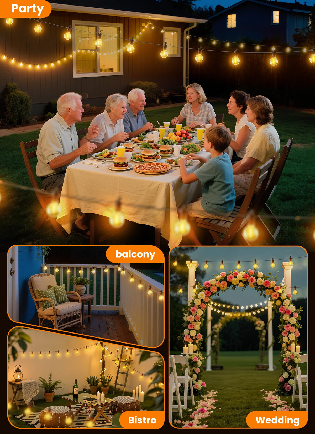 SmartDawn 150FT 77 LED Outdoor String Lights, G40 Shatterproof String Lights, IP65 Waterproof Connectable Outside Patio Light for Backyard Porch Balcony Garden Decor Christmas Camping Gazebo
