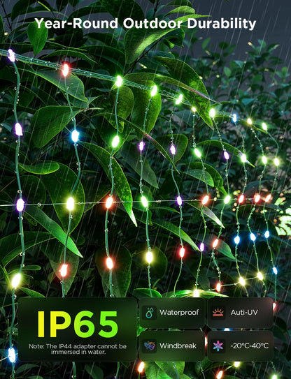 Govee Outdoor Net Lights, 2.8*4.7ft with RGBIC and DIY Functions, 240 LEDs Smart Net Lights with 64 Modes for Bush Patio Decor, Compatible with Alexa & Google Assistant, Outdoor Waterproof, Green Wire