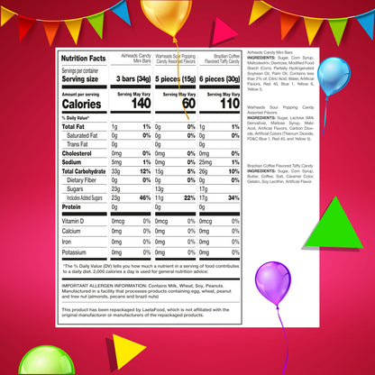 Party Candy Assortment 3 Pound Bag | Popping Rocks, Lollipops, Gum, Fruit Chews, Caramels, Taffies - Approx. 220 Count | Bulk Halloween Candy for Pinata & Goody Bags